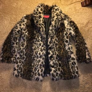 Excelled Collection Cheeta Print Fur Jacket Lg